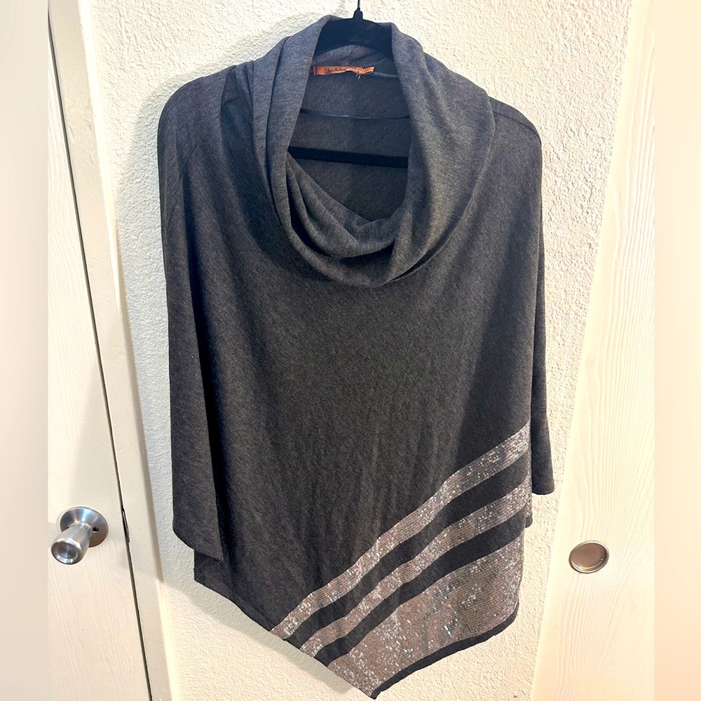 Belldini Charcoal Poncho with Metallic Sequin Accents.